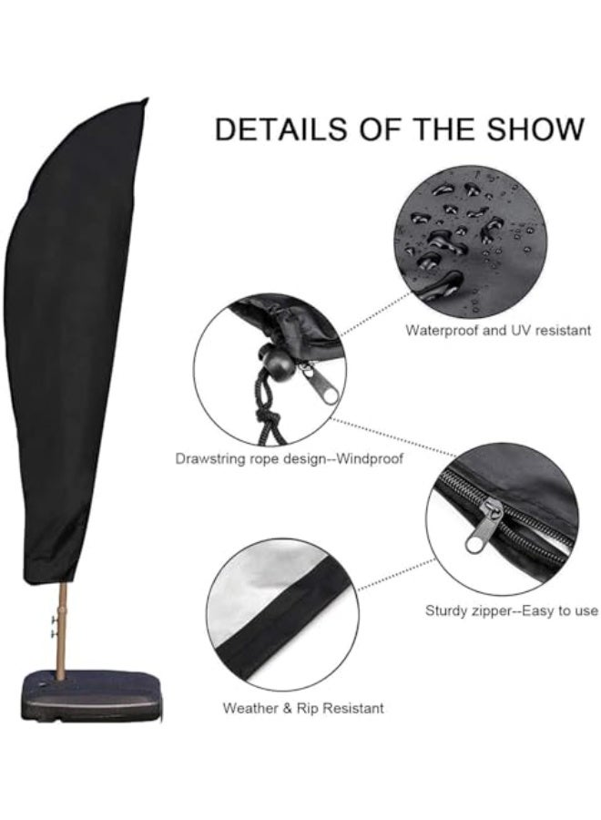 CLENEA Outdoor Patio Cantilever Umbrella Cover, Waterproof UV Resistant Dustproof Market Parasol Cover, with Zipper, Durable 420D Polyester Black - Image 3